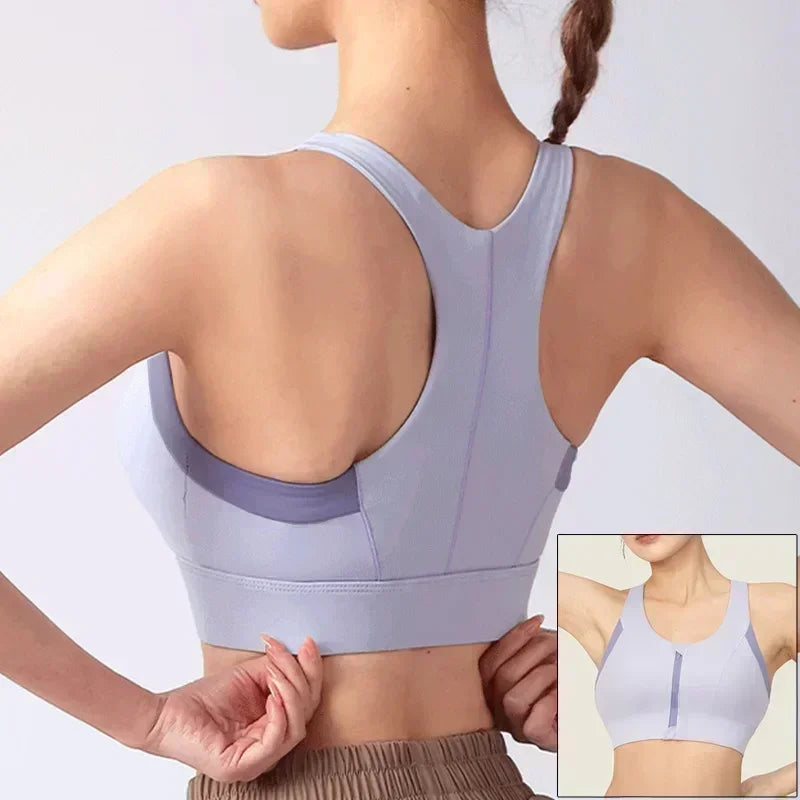 Front Zipper Push Up Sports Bra – Shockproof Gym Crop Top