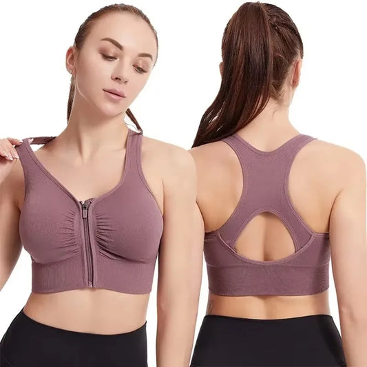 Front Zipper Sports Bra – Breathable Yoga & Gym Top