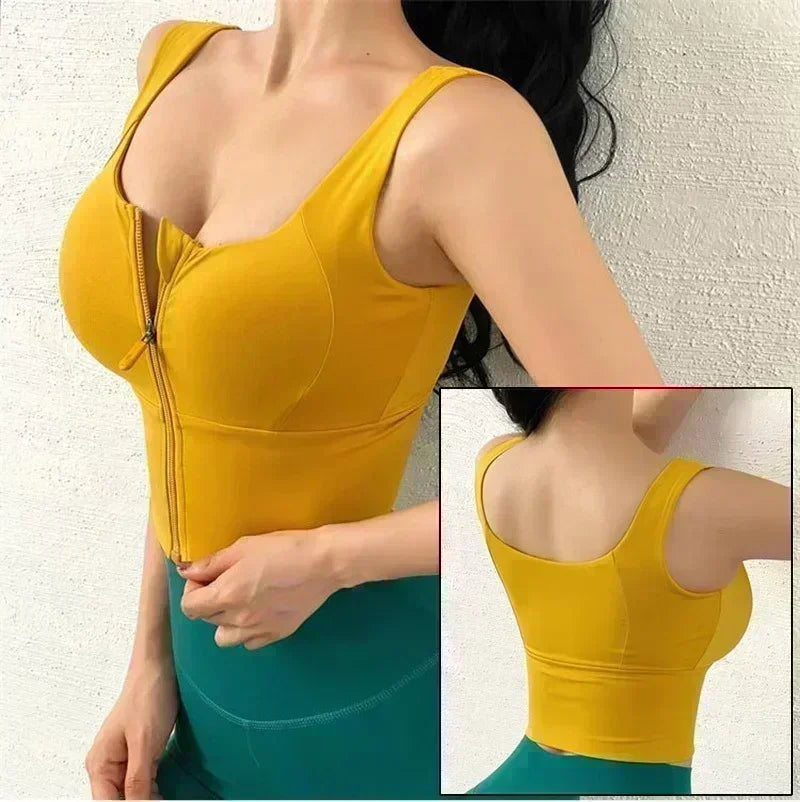 Front Zipper Push Up Sports Bra – Shockproof Gym Crop Top