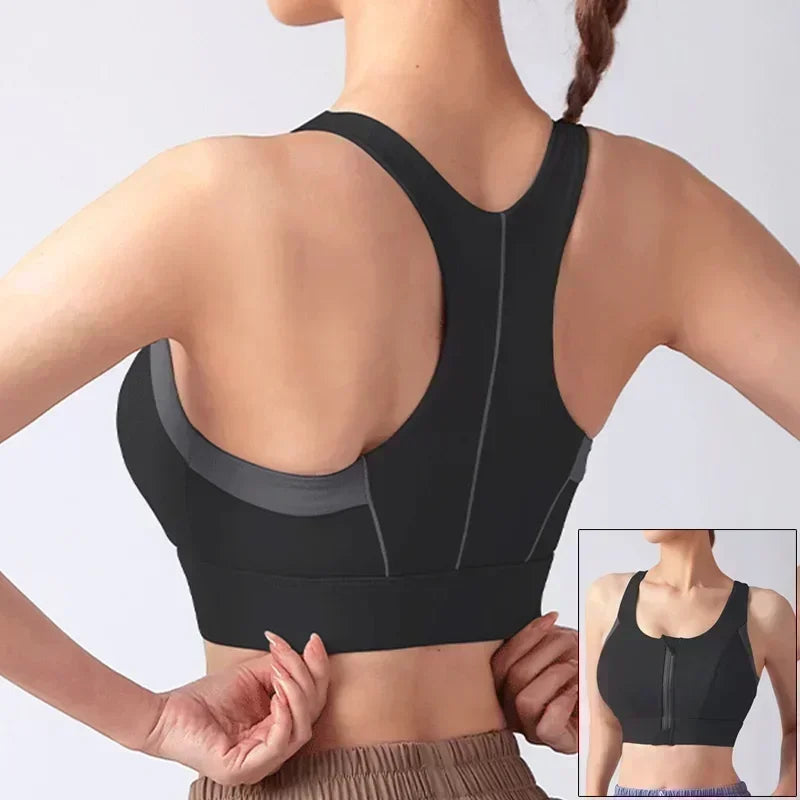 Front Zipper Push Up Sports Bra – Shockproof Gym Crop Top
