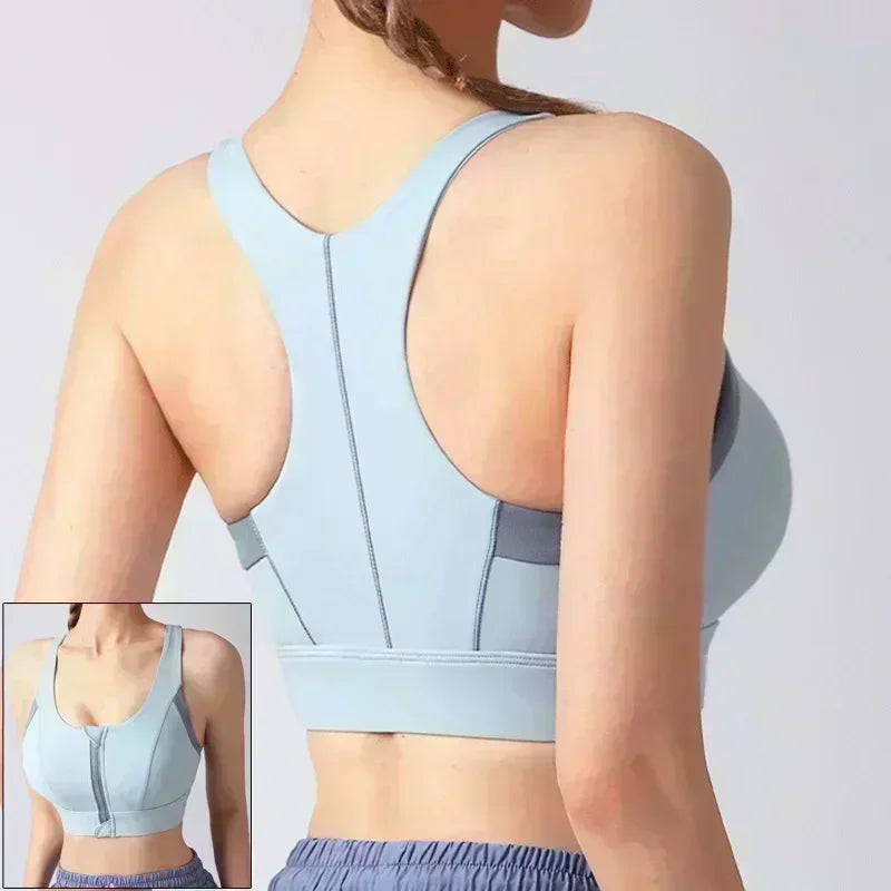 Front Zipper Push Up Sports Bra – Shockproof Gym Crop Top